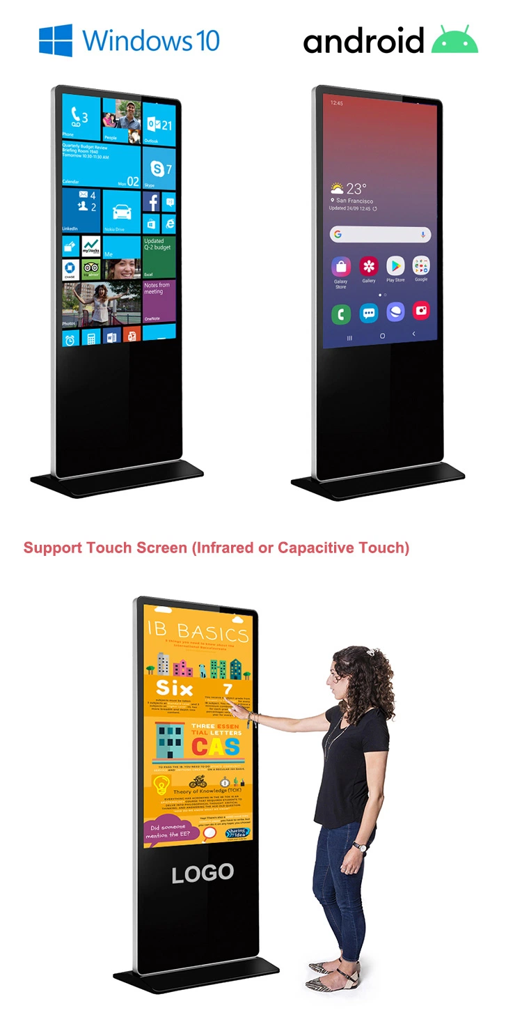 Screen Floor Standing Kiosk Commercial IR Indoor Digital Signage and Display Advertising LCD Touch Screen Outdoor 49 55 65 Inch