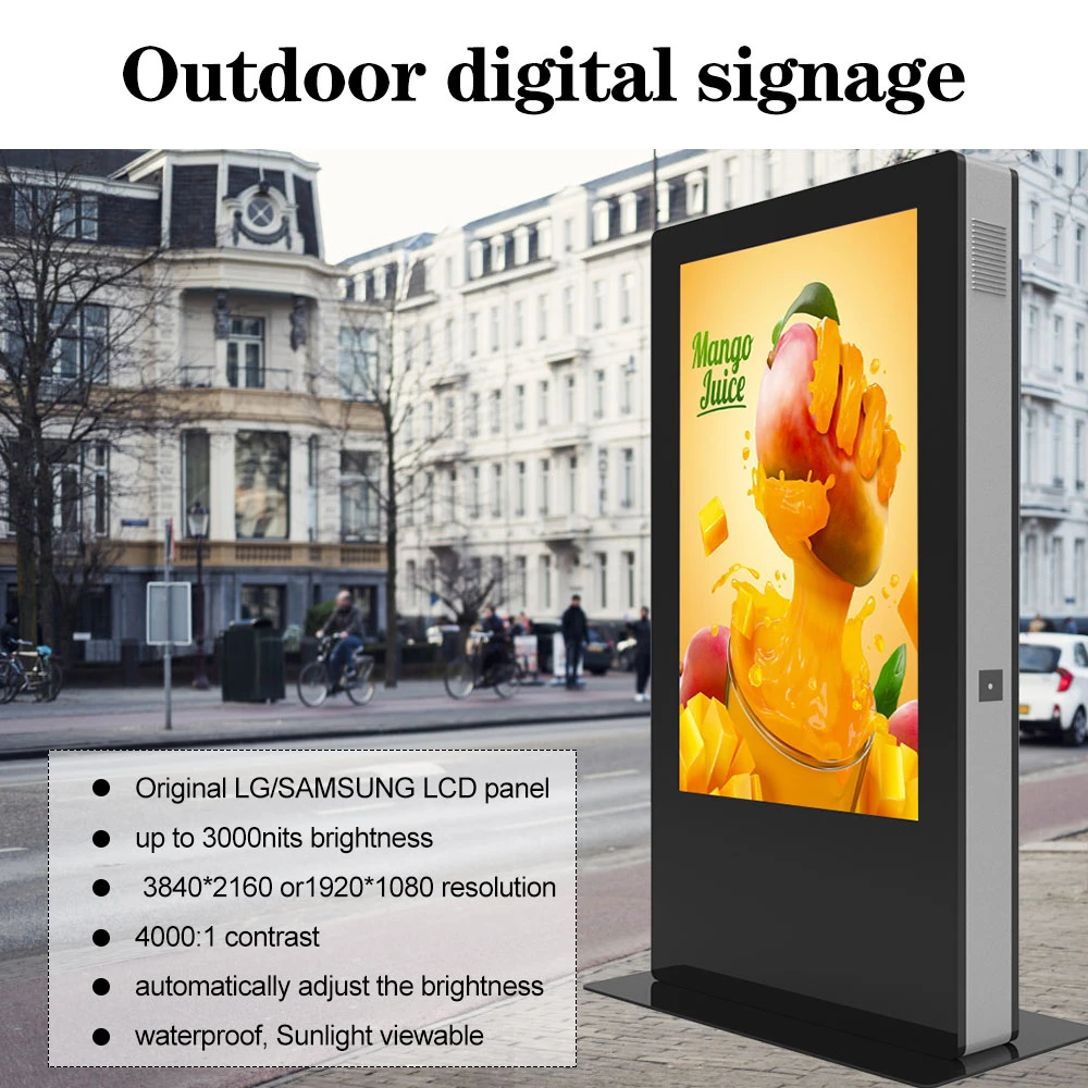 55 Inch Outdoor Floor Standing Waterproof Sunlight Readable IP65 LCD Kiosk