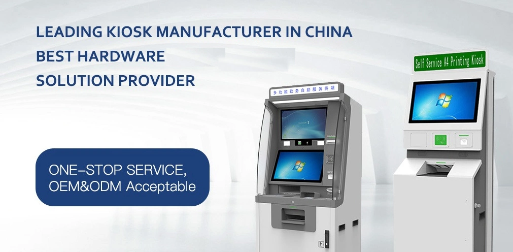 New Design Free Standing Outdoor Digital Signage Card Issuing Qr Reader Code Self Service Kiosk ATM Machine