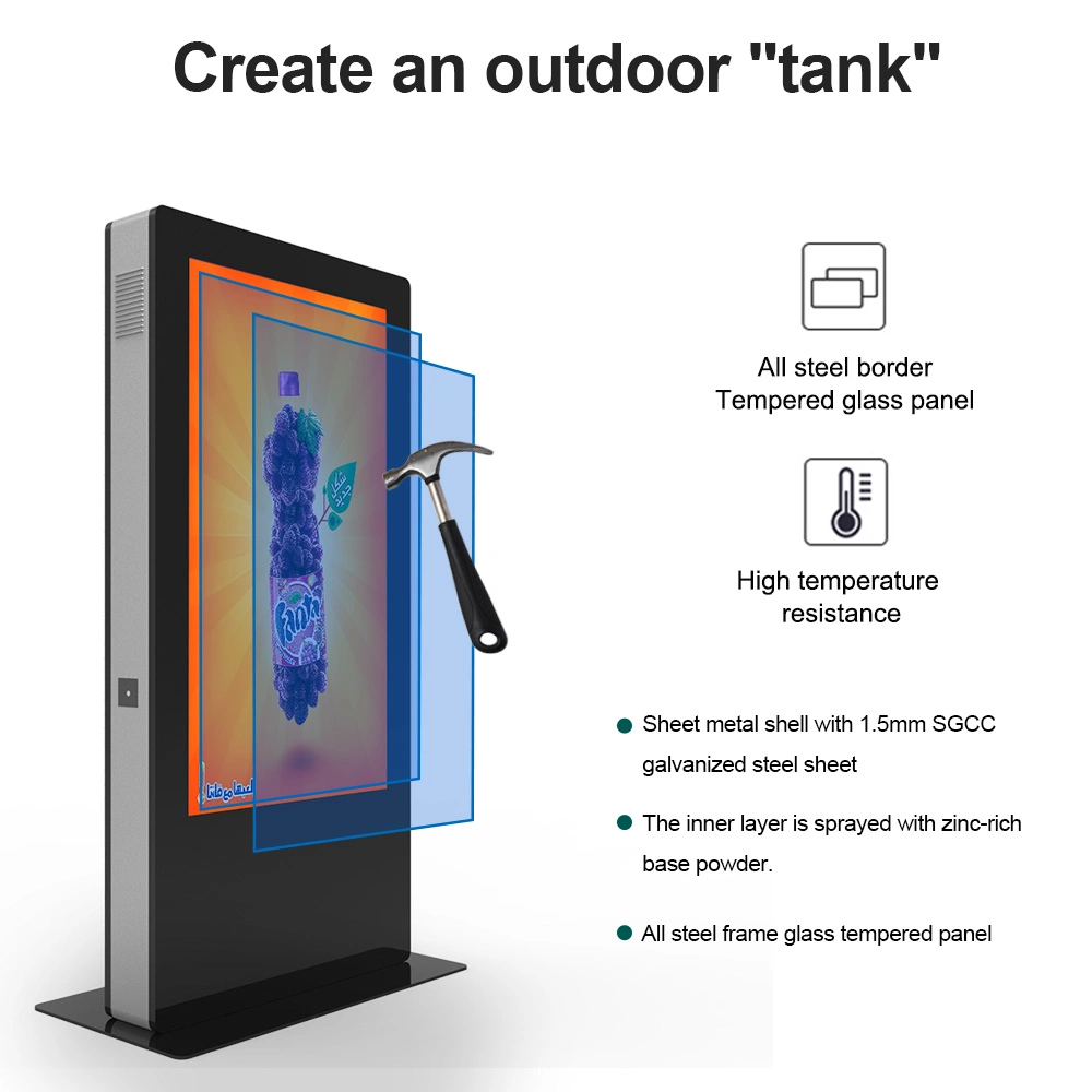 55 Inch Outdoor Floor Standing Waterproof Sunlight Readable IP65 LCD Kiosk