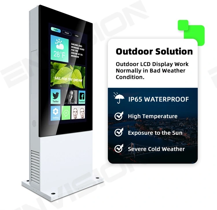 Envision 55 65 75 86 Commercial Monitor Advertising Player IP65 Outdoor LCD Waterproof Totem Displays Interactive Touch Screen Kiosk Information Digital Signage