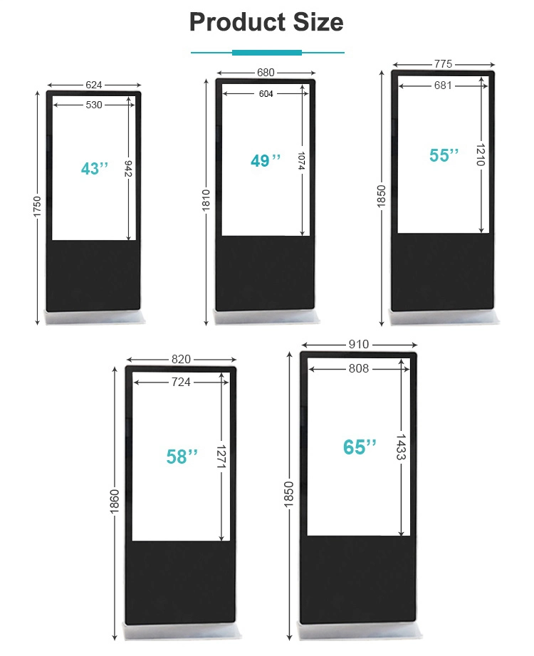 43 49 55 65 75 Inch LCD LED HD Panel Outdoor Indoor Advertising Ad Player PRO TV Dual Touch Screen Kiosk Digital Signage Display