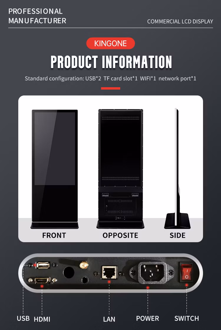55 Inch Digital Signage Kiosk Touchscreen Floor Standing Kiosk Vertical Advertising Kiosk