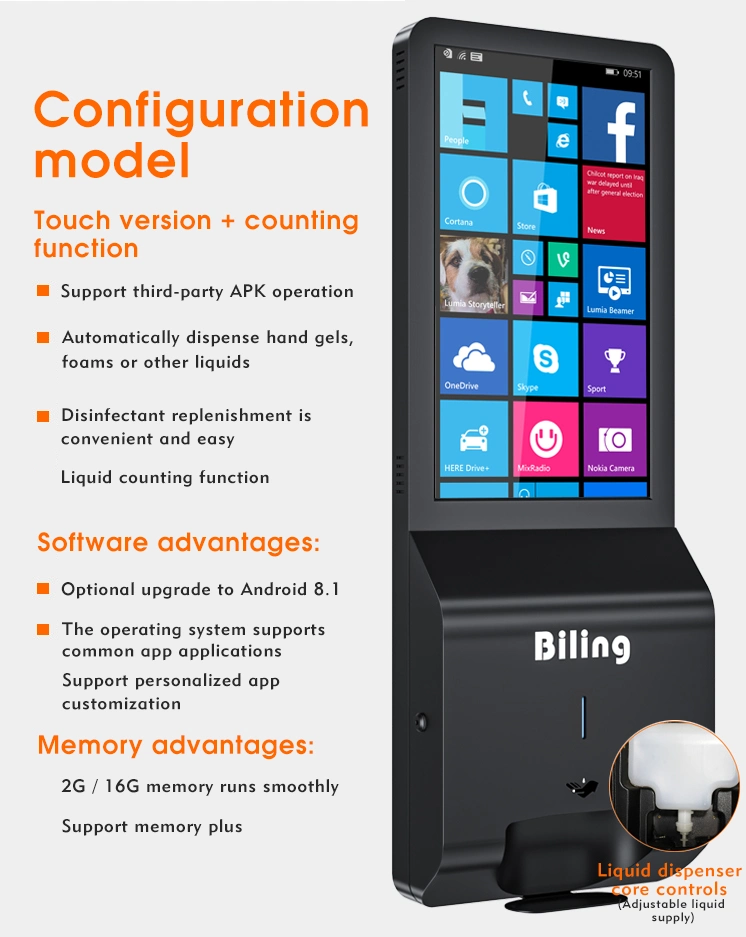 LCD Advertising Display Digital Signage Kiosk with Liquid Soap Hand Sanitizer