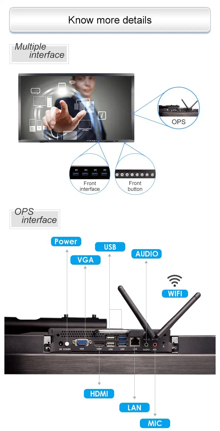 75 Inch Ultra HD 4K LED Interactive Touch Screens Kiosk for Office Supplies Smart Screen Multi Touch Displays