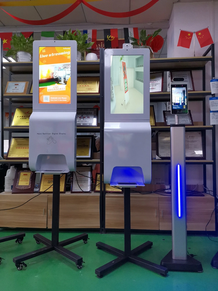 21.5 Inch Digital Signage Kiosks with Automatic Hand Sanitizer Dispenser Facial Recognition Thermometer