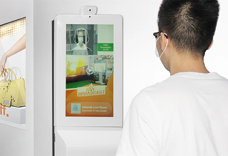 21.5 Inch Digital Signage Kiosks with Automatic Hand Sanitizer Dispenser Facial Recognition Thermometer