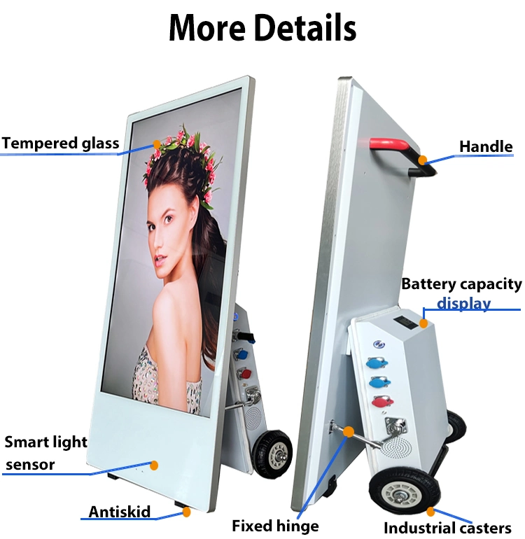 43 Inch Battery Rechargeable Moveable 4K Digital Signage and Displays Outdoor Waterproof Advertising Screen