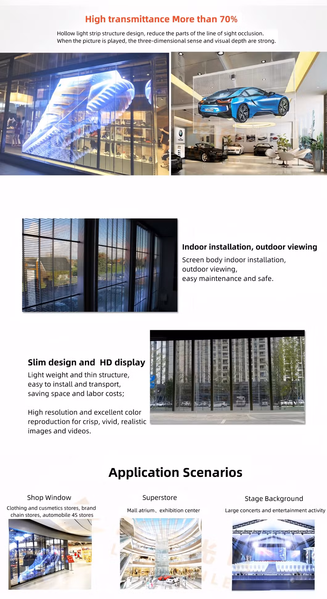 Outdoor/Indoor P3.9*7.8 Transparent LED Screen 500*1000mm Steel for Rental Events Advertising Digital Billboard