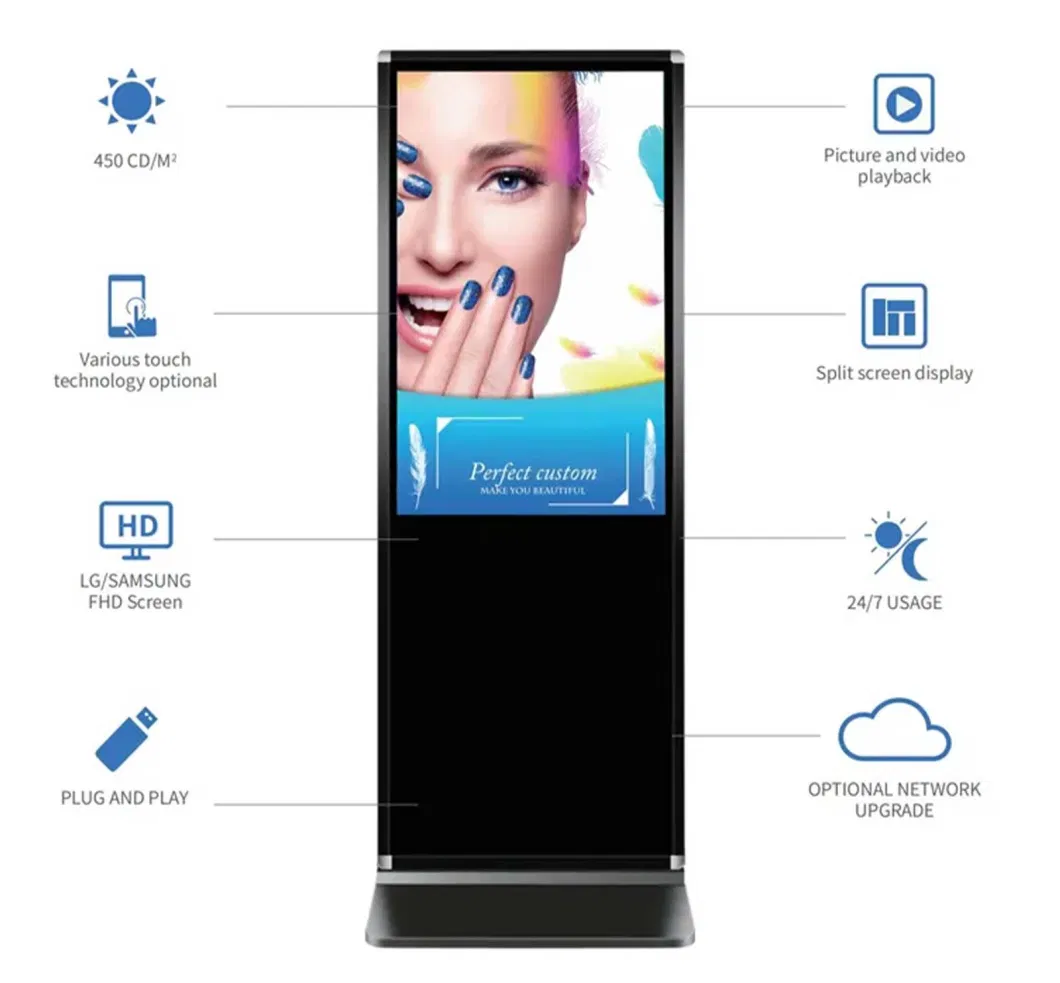 49 Inch Floor Standing LCD Screenage Touch Screen Kiosk 4K Advertising Player Display HD LED Digital Signage