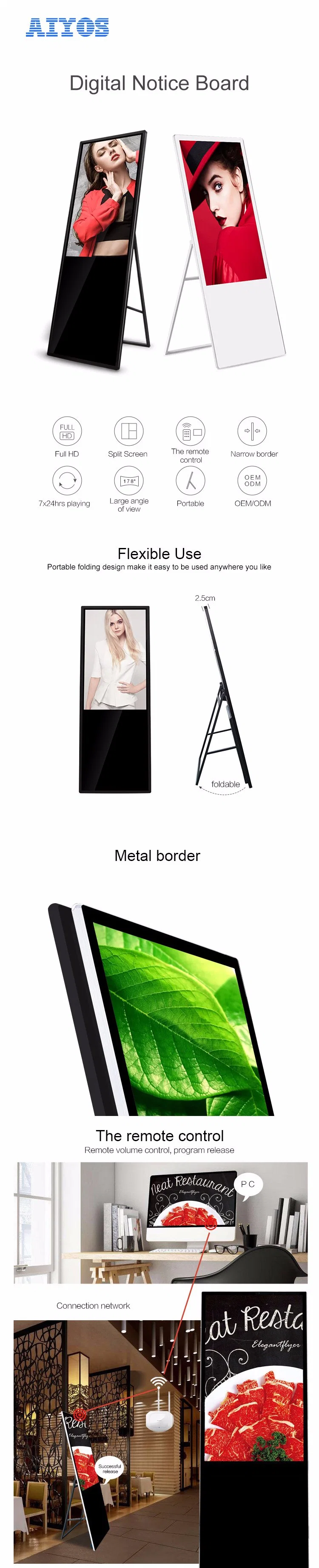 43 49 55 65 Inch Portable Digital Poster Floor Standing Display Signage Movable LCD Advertising Screen Kiosk