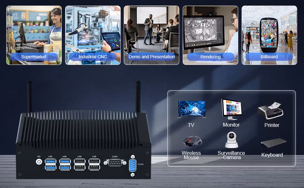 Mini PC 8260u Fanless Panel PC RJ45 LAN 2 COM Industrial Dustproof Computer Hardware Software Desktop