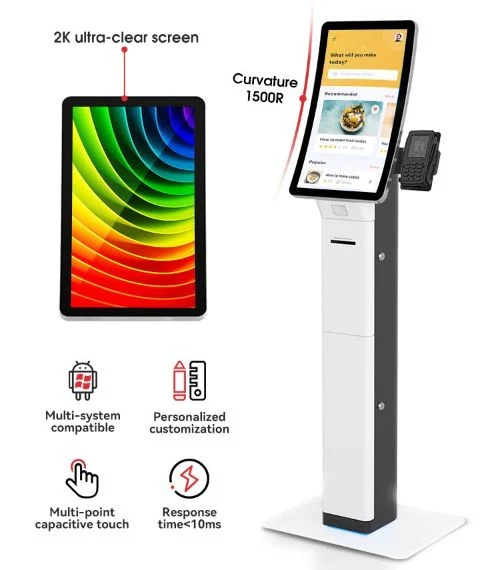 Android Windows Selfservice Control Kiosk with 23.6&quot; Curved Touch Screen for Selfservice Hotel Reception