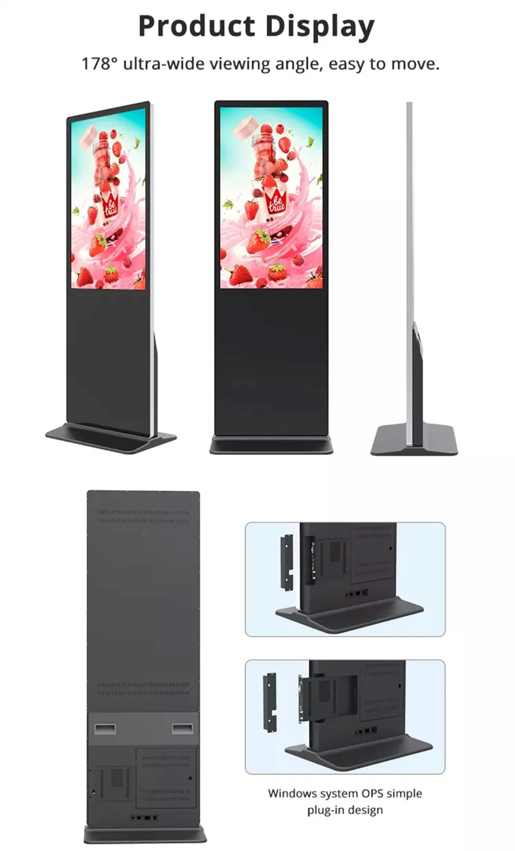 Ground Standing Advertising Display 43 55 65 Inch Outdoor Digital Kiosk