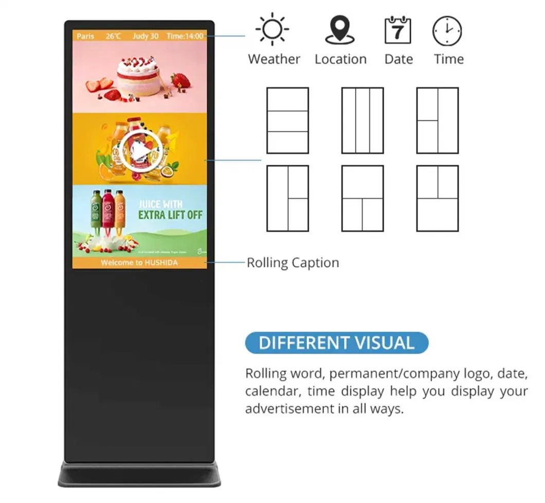 Ground Standing Advertising Display 43 55 65 Inch Outdoor Digital Kiosk