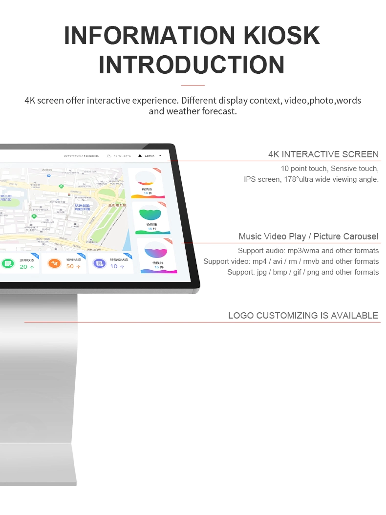 K-Stand 21.5 32 43 50 55 Inch Digital Info Kiosks Interactive Touch Screen Kiosk Advertising Display Terminal