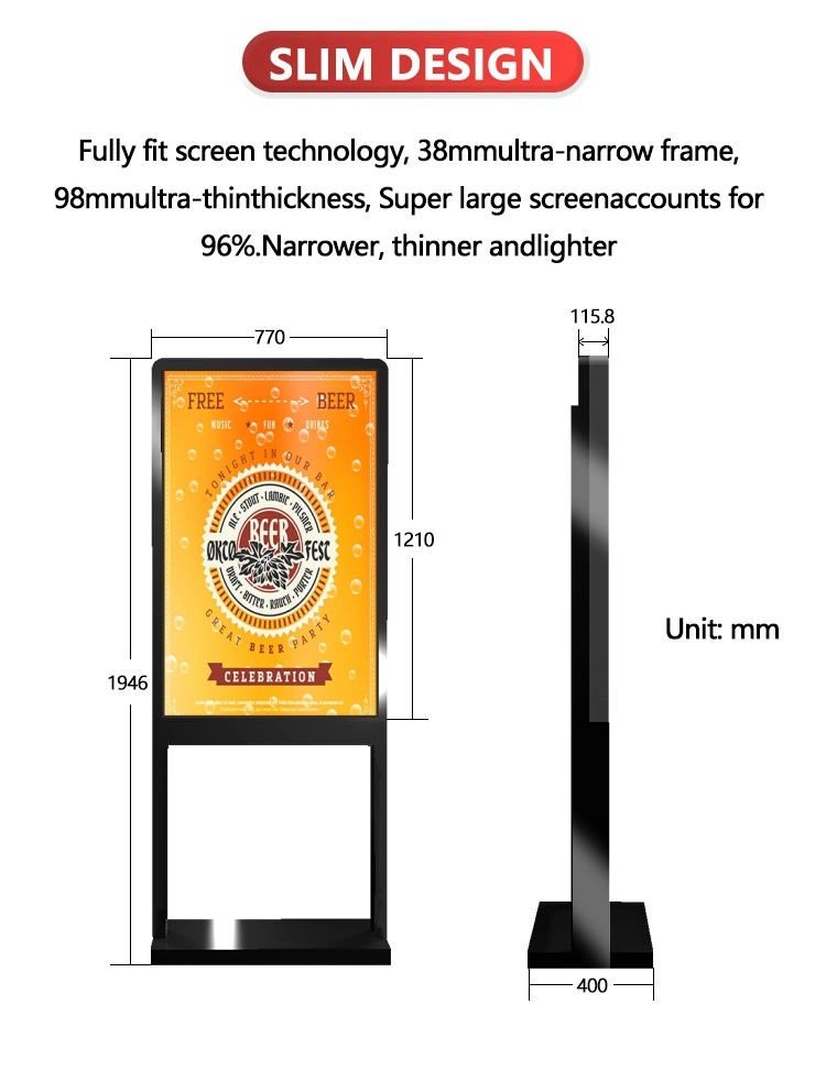 Envision 55 65 75 86 Commercial Monitor Advertising Player IP65 Outdoor LCD Waterproof Totem Displays Interactive Touch Screen Kiosk Information Digital Signage