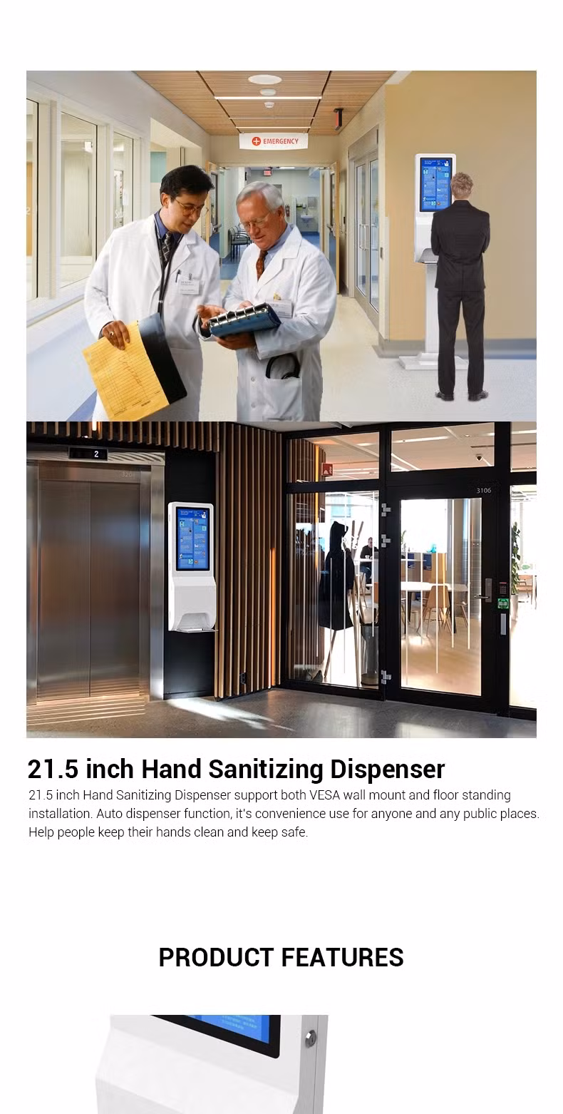 Floor Stand Electronic Hand Sanitizer Alcohol Gel Dispenser Soap Dispenser Kiosk