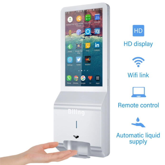 LCD Advertising Display Digital Signage Kiosk with Liquid Soap Hand Sanitizer