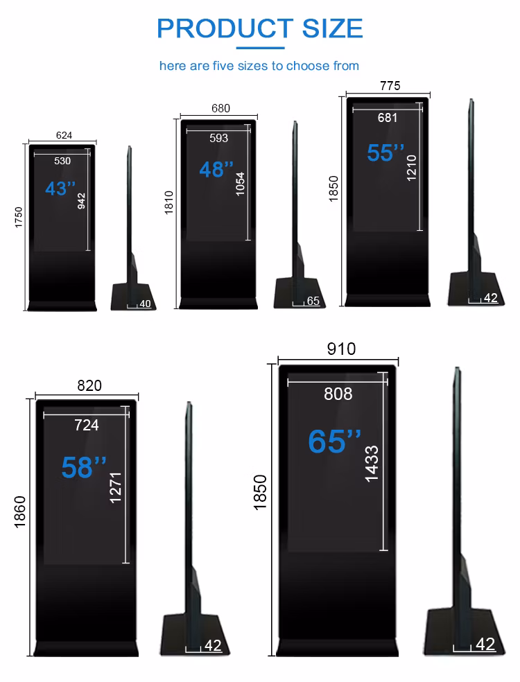 Electronic 85 Inch Floor Standing Network Advertising Media Player Digital Signage Kiosk