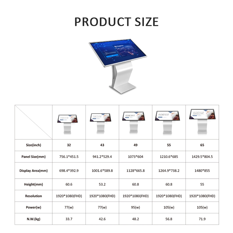 Self Service Kiosk Touch Screen Kiosk Public 32 43 50 55 Inch Full HD 4K Information Wayfinding LCD Digital Interactive Kiosk