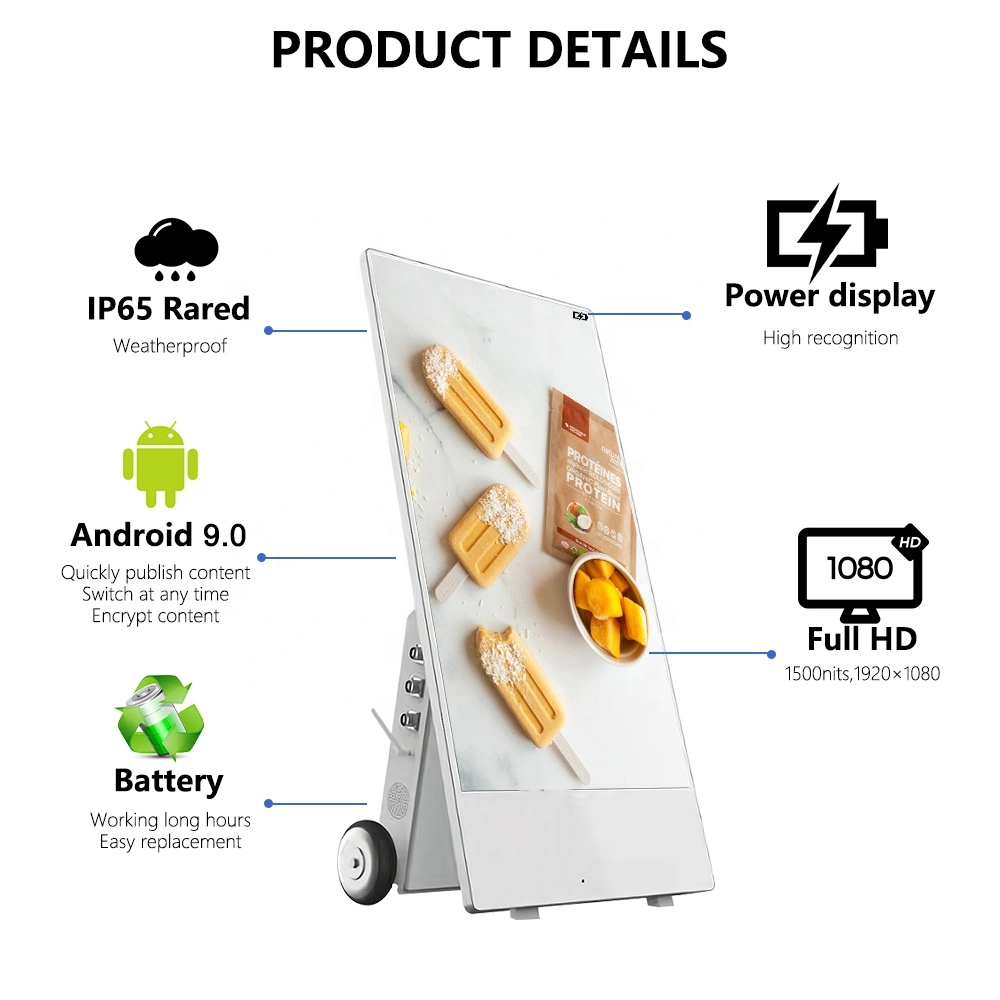 43 Digital Advertising Screen Outdoor Battery Powered Digital Signage Movable Kiosk Display Digital Signage