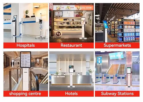 23.6" Floor Stand Self Service Kiosk Win10 for Ordering, Touch Kiosk All in One with Thermal Printer/Qr Code/RFID