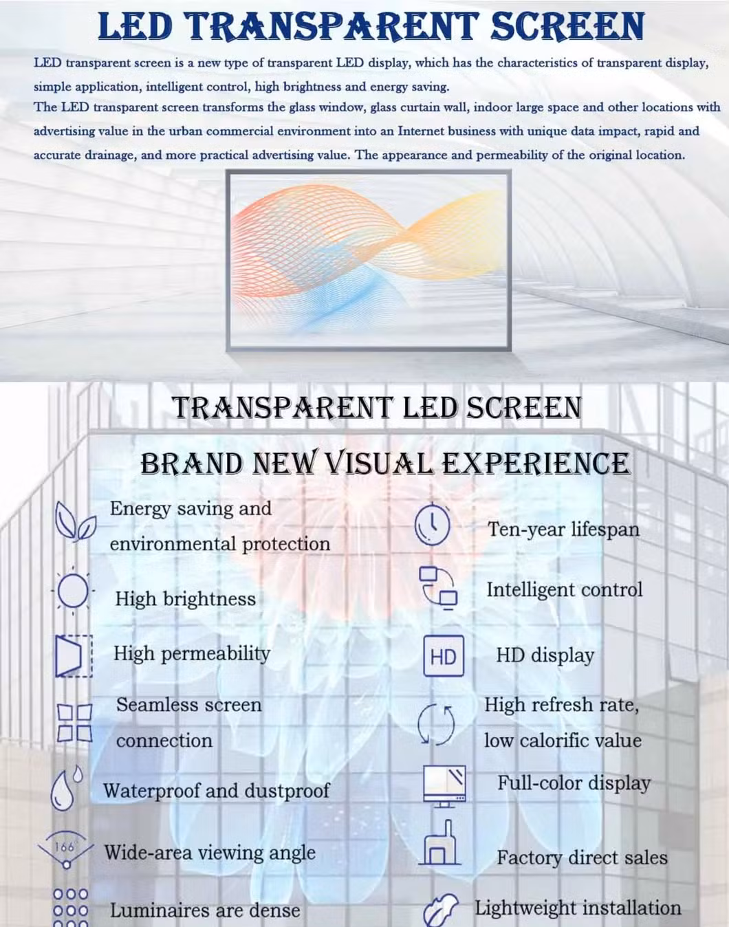 Outdoor/Indoor P3.9*7.8 Transparent LED Screen 500*1000mm Steel for Rental Events Advertising Digital Billboard