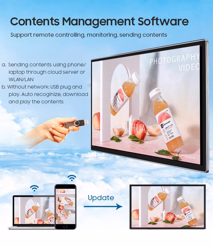 10.1, 13.3, 15.6 Inch Super Thin Touch Screen Kiosk LCD Advertising Player Digital Signage Touchscreen Monitor with Capacitive Touch Screen