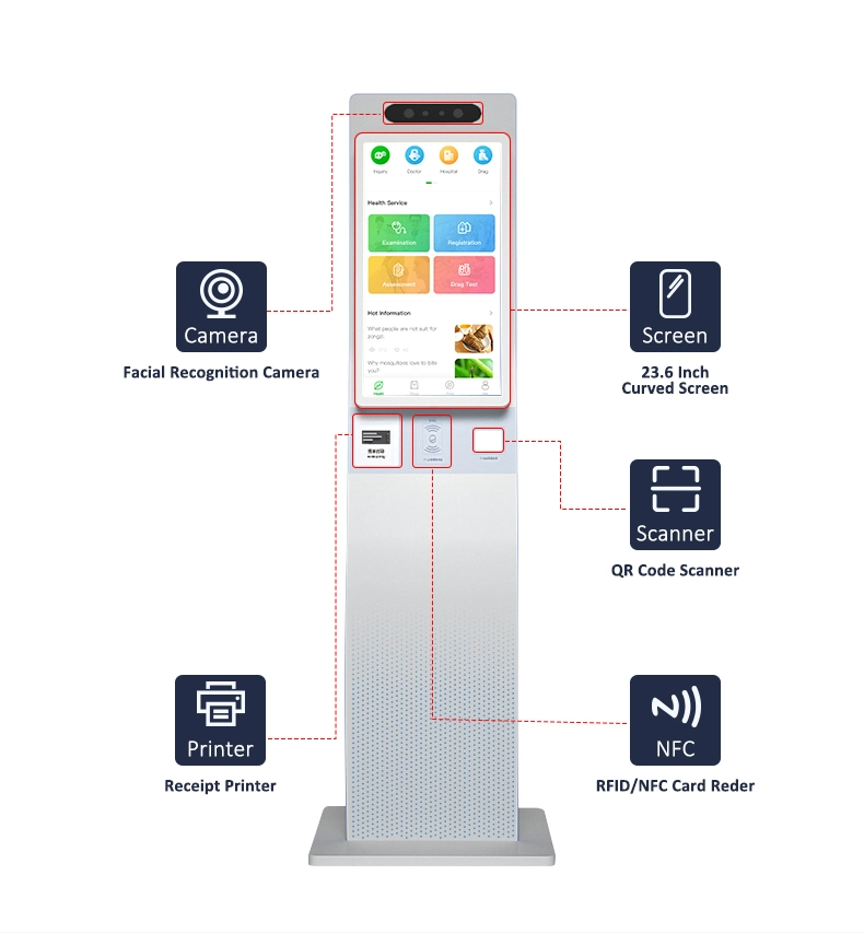 Curved Screen Self-Service Terminal All-in-One PC Free Standing Interactive Multi Touch Multimedia Kiosk