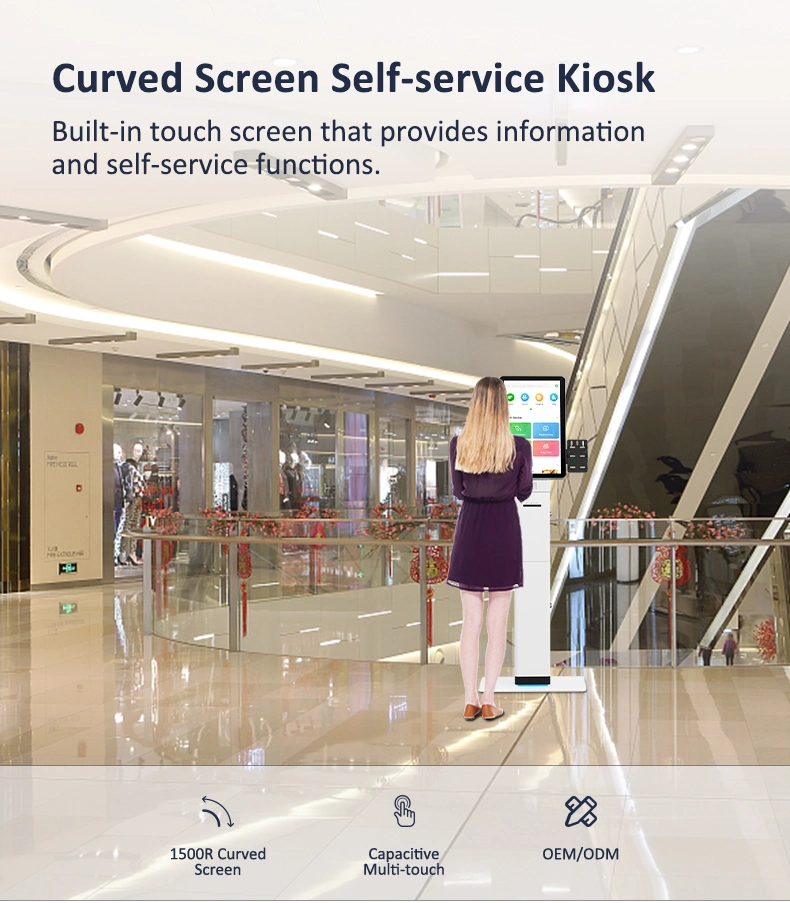 Curved Screen Self-Service Terminal All-in-One PC Free Standing Interactive Multi Touch Multimedia Kiosk