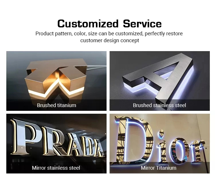 Golden Brushed Custom Acrylic LED Edge Lit Sign Outdoor Illuminated Electronic Signs Color Steel Edging Letter Strips LED Sign Board