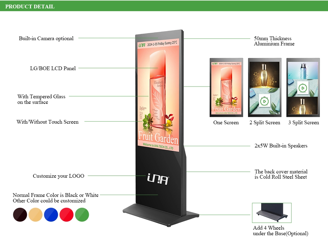 Indoor 32-75inch Advertising Hotel Android LCD Digital Display Screen Signage