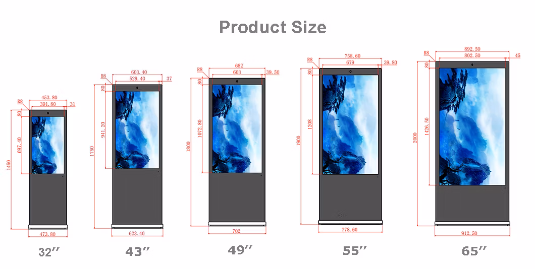 Easy Moved Advertising Display Floor Standing LCD Digital Menu Board 65′′