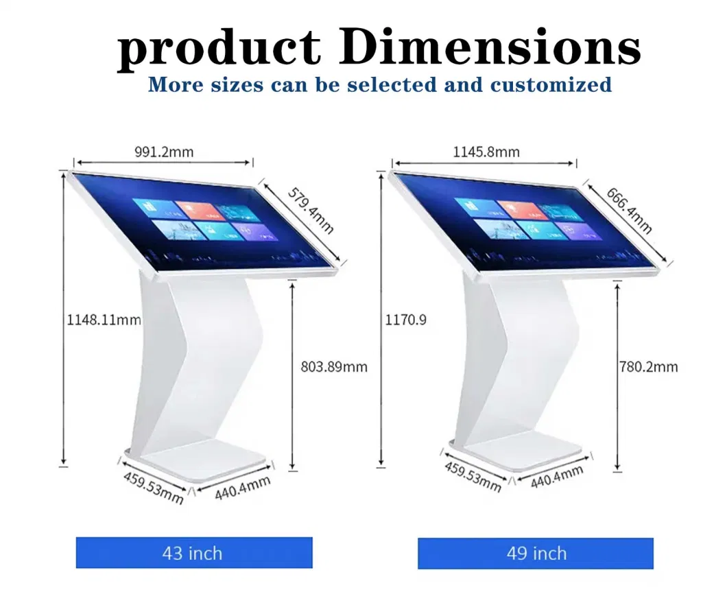 32 43 49 55 Inch OEM K Style Floor Standing Touch Screen Kiosk Indoor Showroom Digital Signage Advertising Player