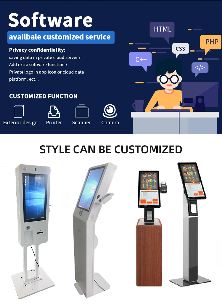 Customized Restaurant 32 Inch Touch Screen Payment Machine Kiosco Self Ordering Kiosk with Standard Kiosk POS System