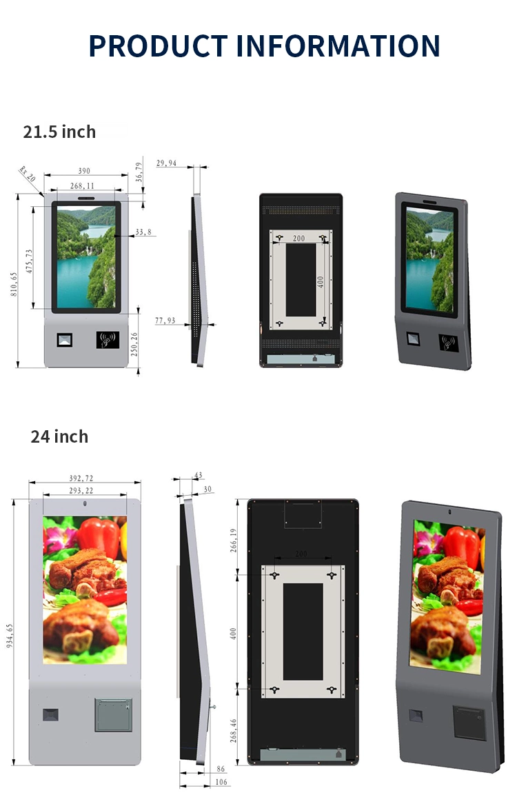 Smart Touch Screen Information Kiosk for Catering Self Checkout Machine Facial Payment Interactive Wall Mount Kiosk