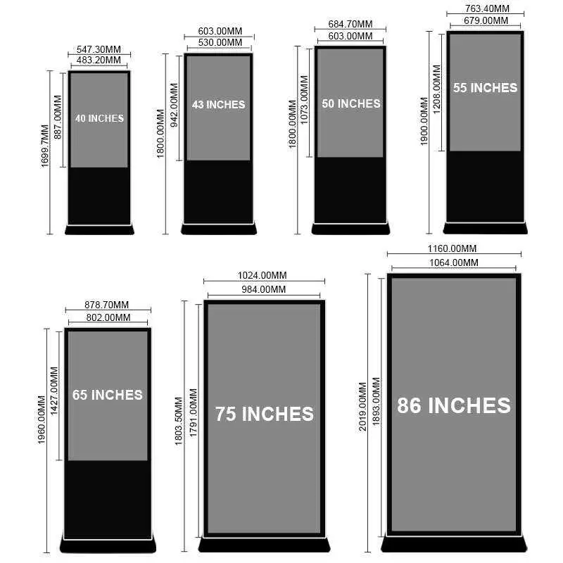 43 55 65 Inch Floor Standing LCD Display Screens WiFi Android Advertising Indoor Digital Signage Kiosk