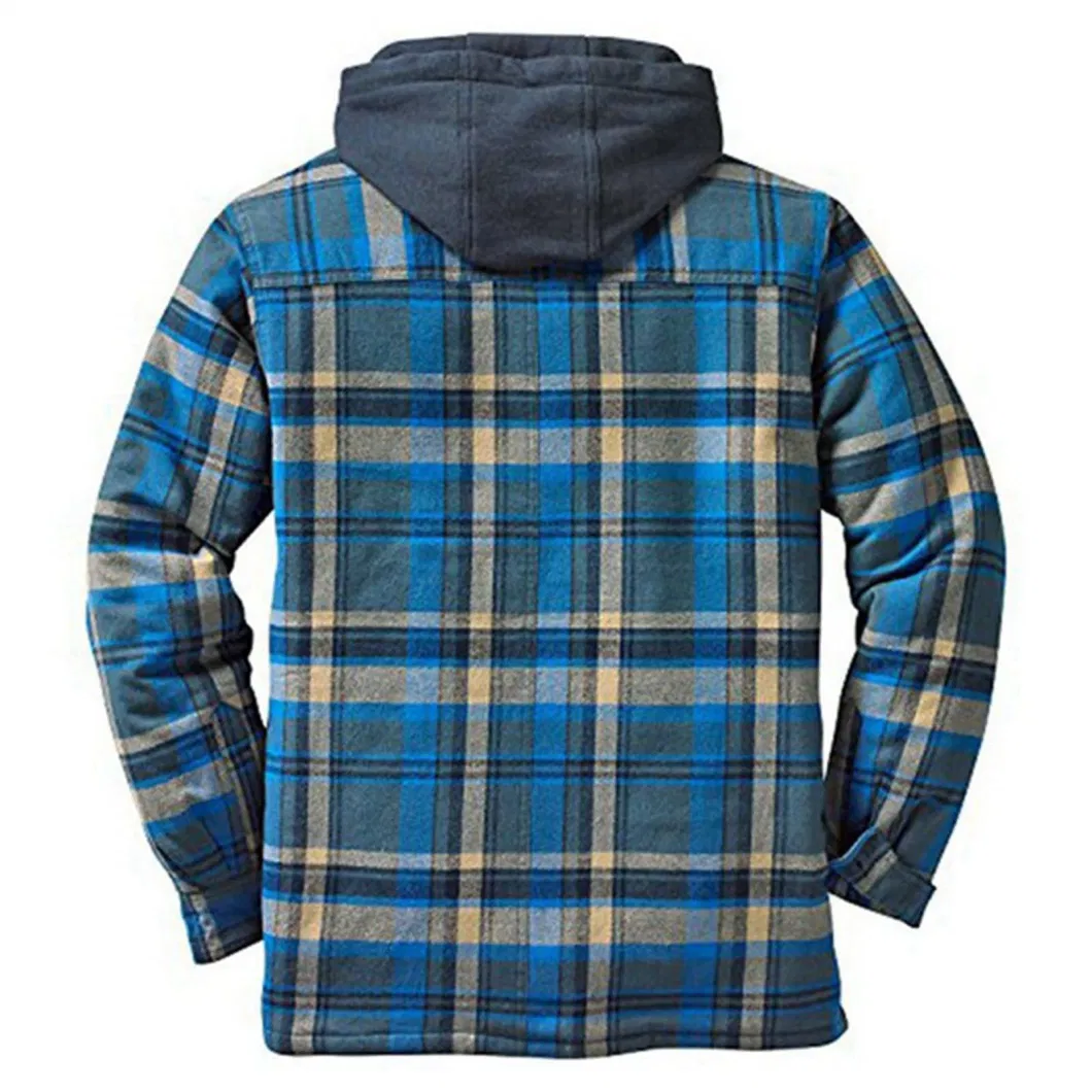 Wholesale Winte Men′ S Flannel Jackets Fashion Casual Lined Hooded Plaid Shirt Jacket Thicken Quilted Coat Button Down Winter Jackets for Men