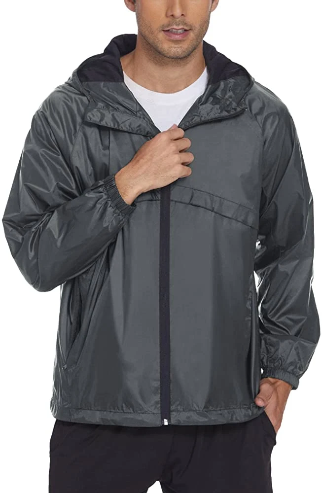 Men′s Waterproof Hooded Outdoor Hiking Raincoats Lightweight Windbreaker Rain Jacket
