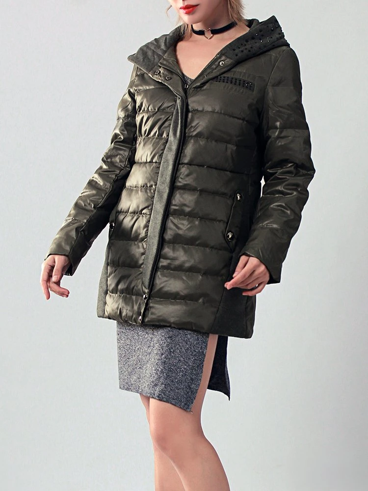 Nylon Spring/Autumn Waterproof Slightly Longer Women Jacket with Hood Black Color