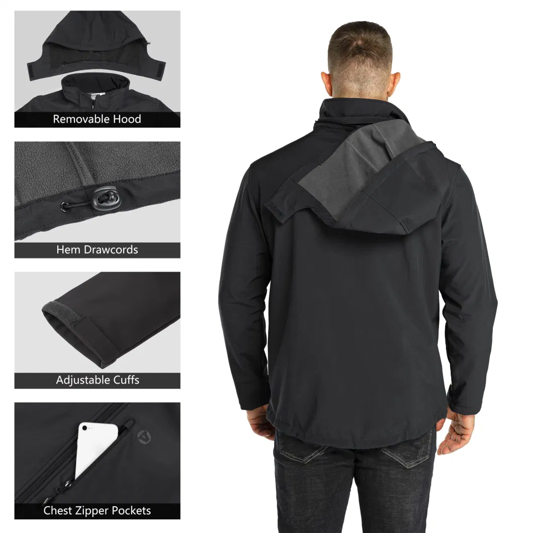 Men′s Lightweight Softshell Jacket Fleece Lined Hooded Water Resistant Winter Hiking Windbreaker Jackets