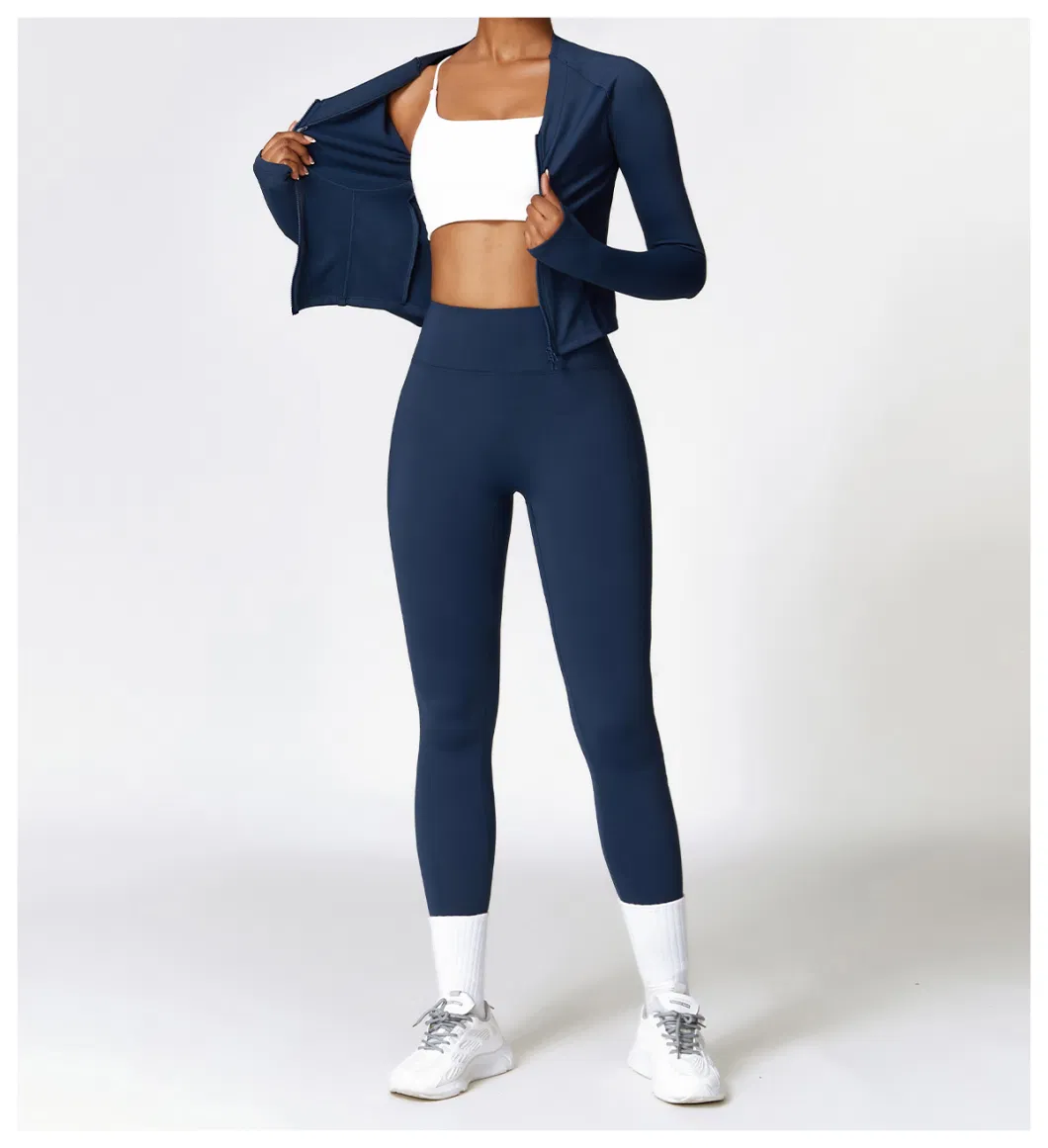 Winter Warm Fleece Long-Sleeved Yoga Jacket Outdoor Running Fitness Top Sports Coat
