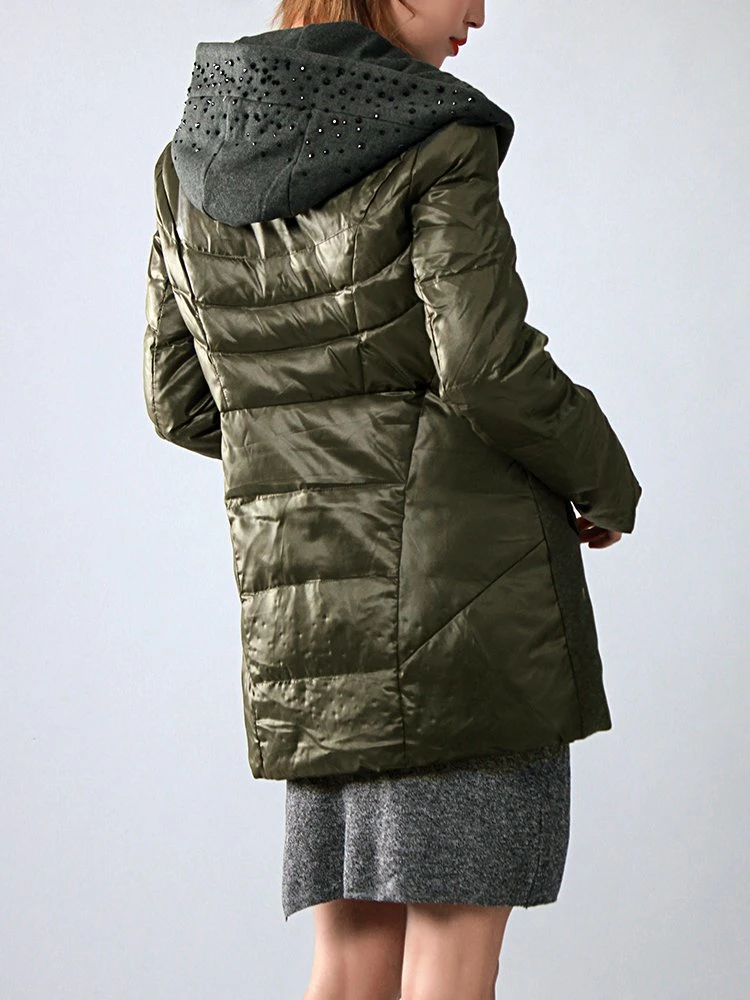 Nylon Spring/Autumn Waterproof Slightly Longer Women Jacket with Hood Black Color