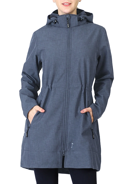 Women′s Lightweight Waterproof Fleece Lined Hooded Softshell Rain Jacket Warm Windbreaker Long Coat