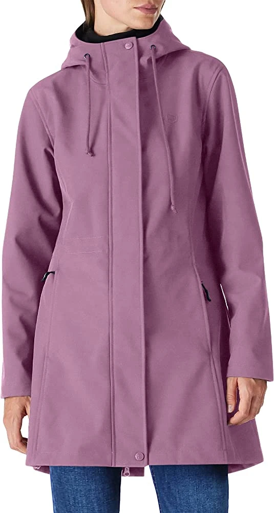 Women′s Lightweight Waterproof Fleece Lined Hooded Softshell Rain Jacket Warm Windbreaker Long Coat