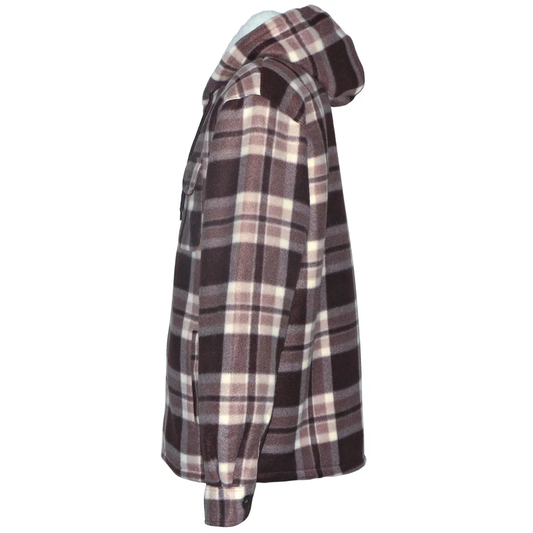 Customized Wholesale Winter Autumn Men Outdoor Warm Hot Styles Plaid OEM ODM Windproof Hooded Fur Sherpa Lined Clothing Wear Jacket
