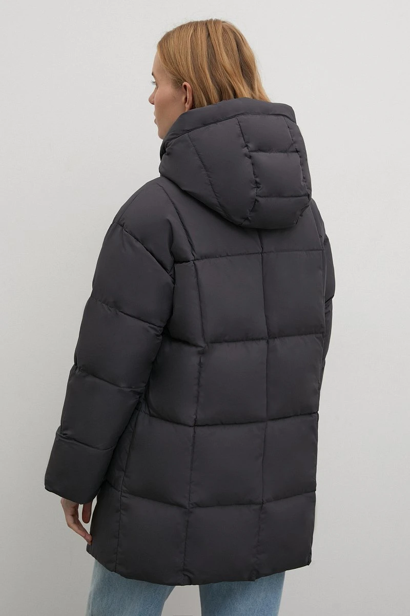 Dark Grey Casual Winter Water-Proof Women Puffer Down Jacket with Loose Hood