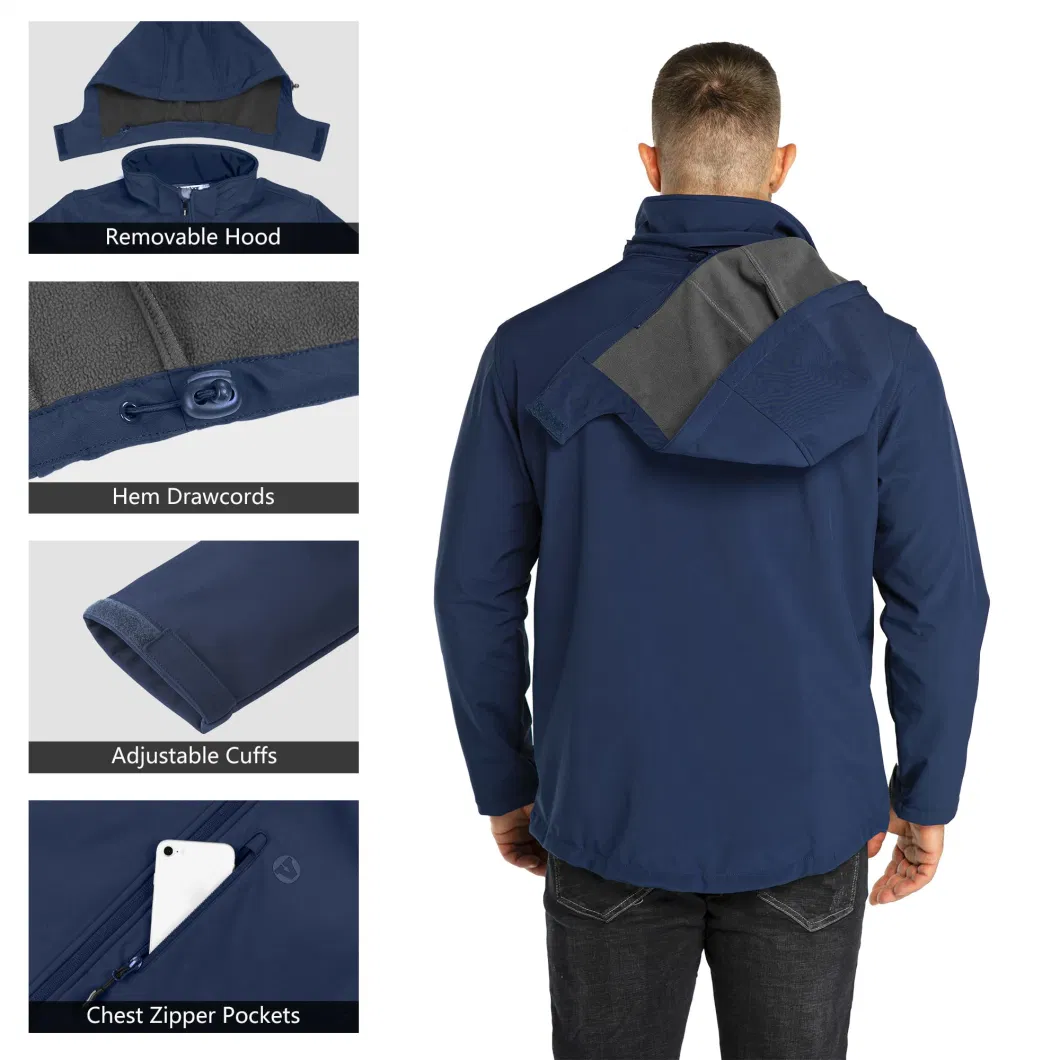 Men′s Lightweight Softshell Jacket Fleece Lined Hooded Water Resistant Winter Hiking Windbreaker Jackets