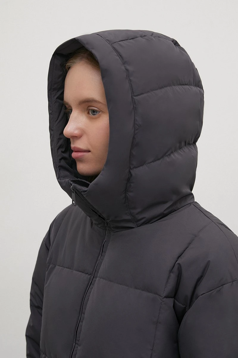 Dark Grey Casual Winter Water-Proof Women Puffer Down Jacket with Loose Hood